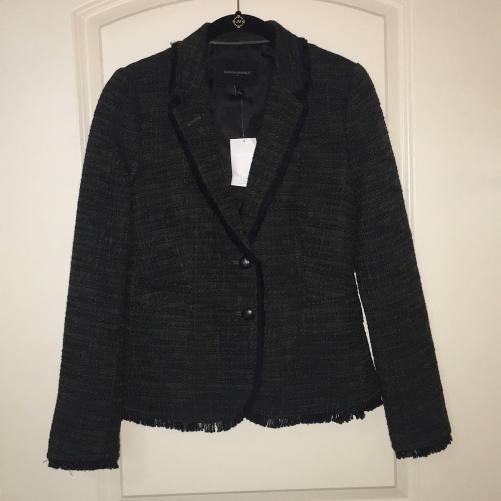 Black and Olive Green Tweed Blazer